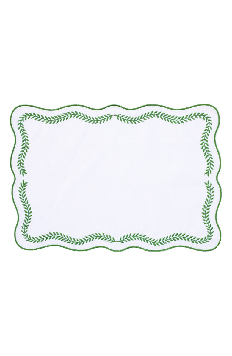 VIETRI Tessuti Set of 4 Rectangular White Linen Placemats with Green Ivy Embroidery, Main, color, Green