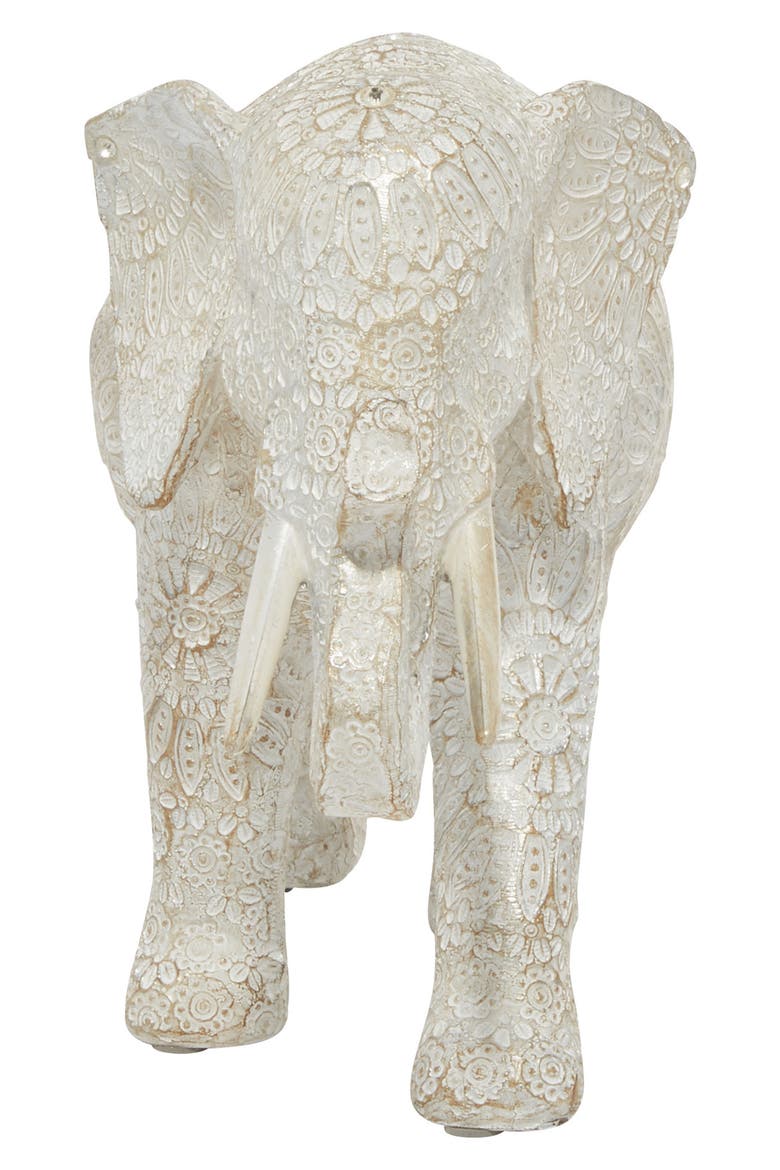 White Polystone Eclectic Elephant Sculpture, Alternate, color, WHITE