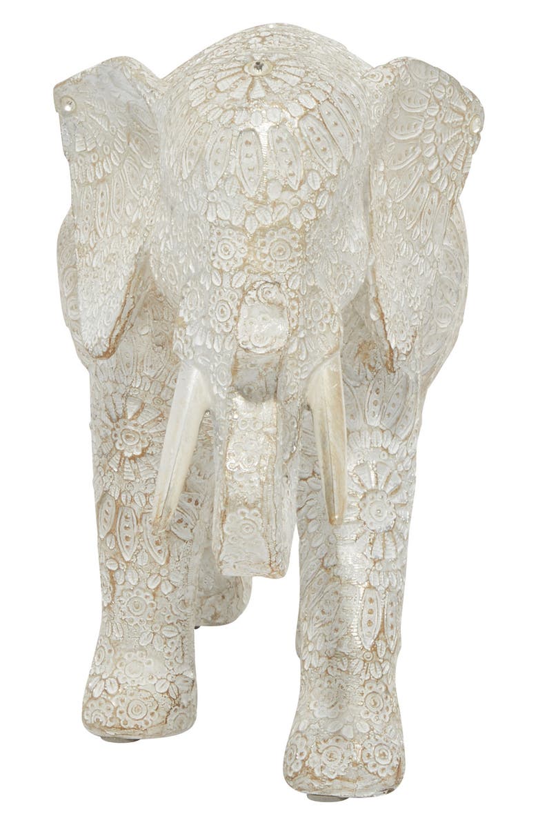 GINGER BIRCH STUDIO White Polystone Eclectic Elephant Sculpture, Alternate, color,