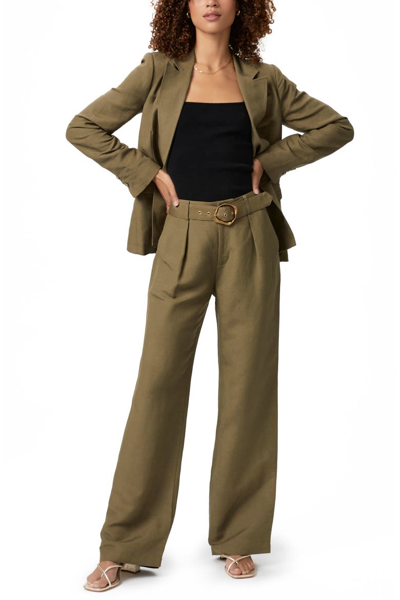 Dallas Pleated High Waist Wide Leg Linen Blend Trousers, Alternate, color, ARMY