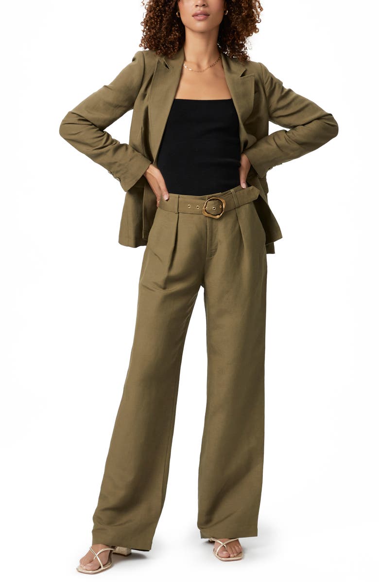PAIGE Dallas Pleated High Waist Wide Leg Linen Blend Trousers, Alternate, color,