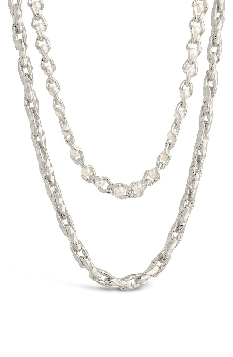 Sterling Forever Amadea Imitation Pearl Multistrand Necklace, Main, color, Silver