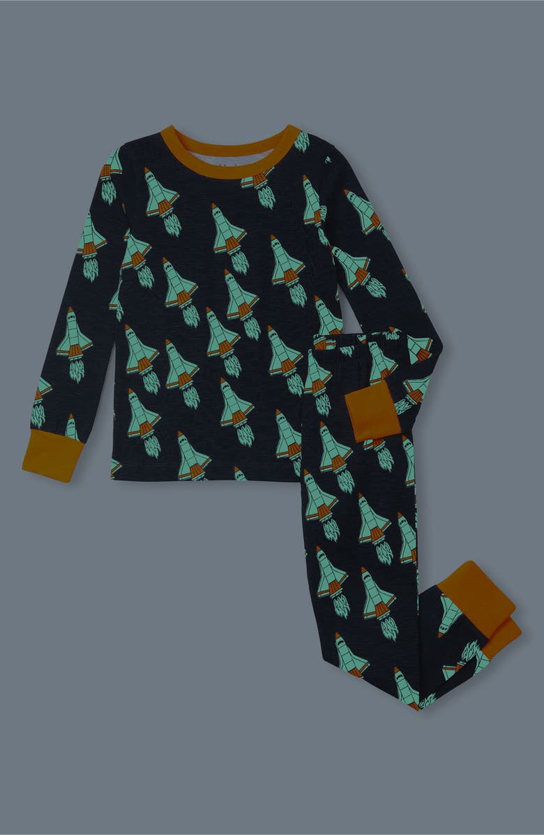 Hatley Kids' Glow in the Dark Space Shuttle Print Fitted Two-Piece Pajamas, Alternate, color,