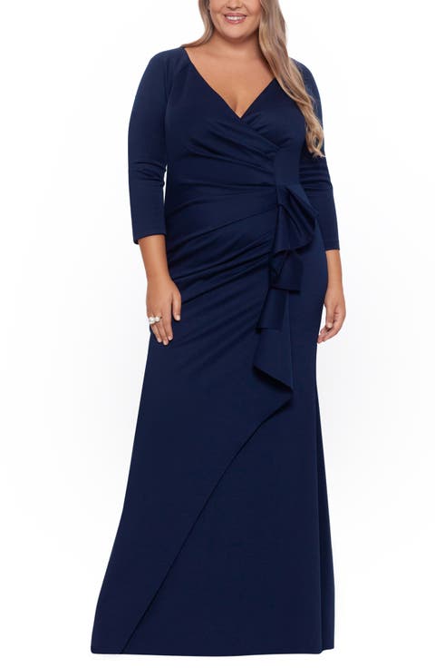 Xscape Side Ruched Scuba Knit Gown (Plus Size)