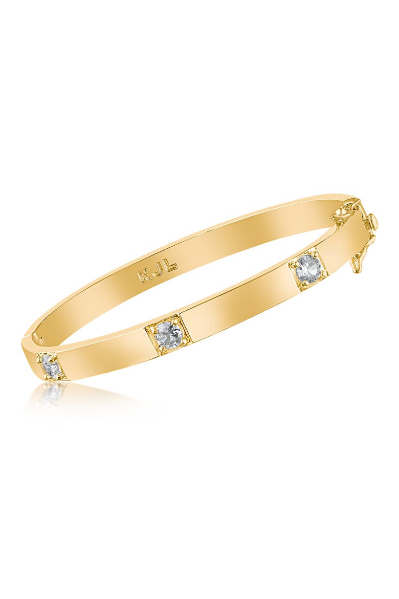 Cubic Zirconia Station Bangle Bracelet, Main, color, GOLD PLATED BRASS