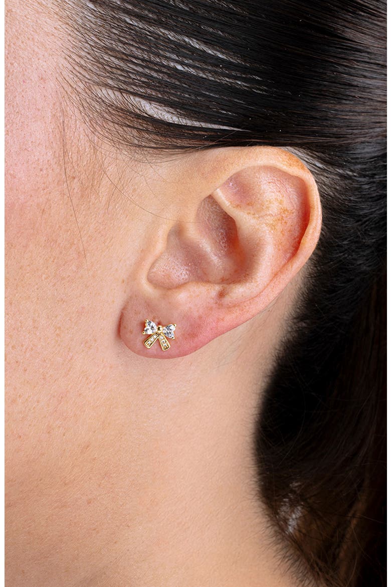 Pave Bow Stud Earrings, Alternate, color, GOLD