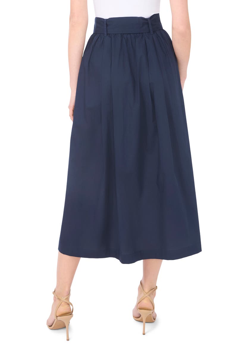 Tie Waist Pleated Cotton Midi Skirt, Alternate, color, INDIGO NIGHT
