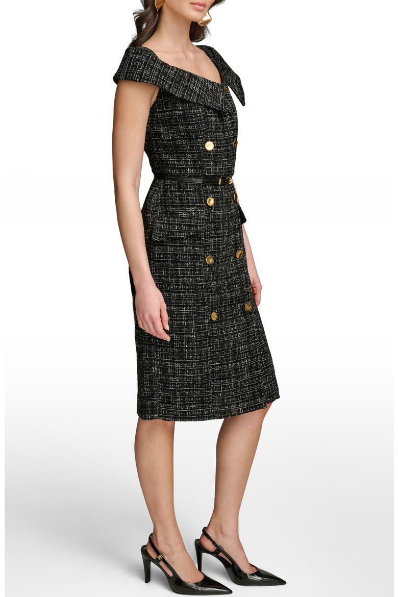Double Breasted Tweed Sheath Dress, Alternate, color, BLACK/ CREAM