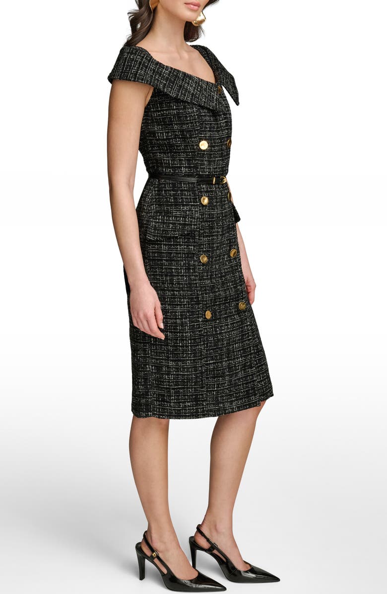 Donna Karan New York Double Breasted Tweed Sheath Dress, Alternate, color, Black/ Cream