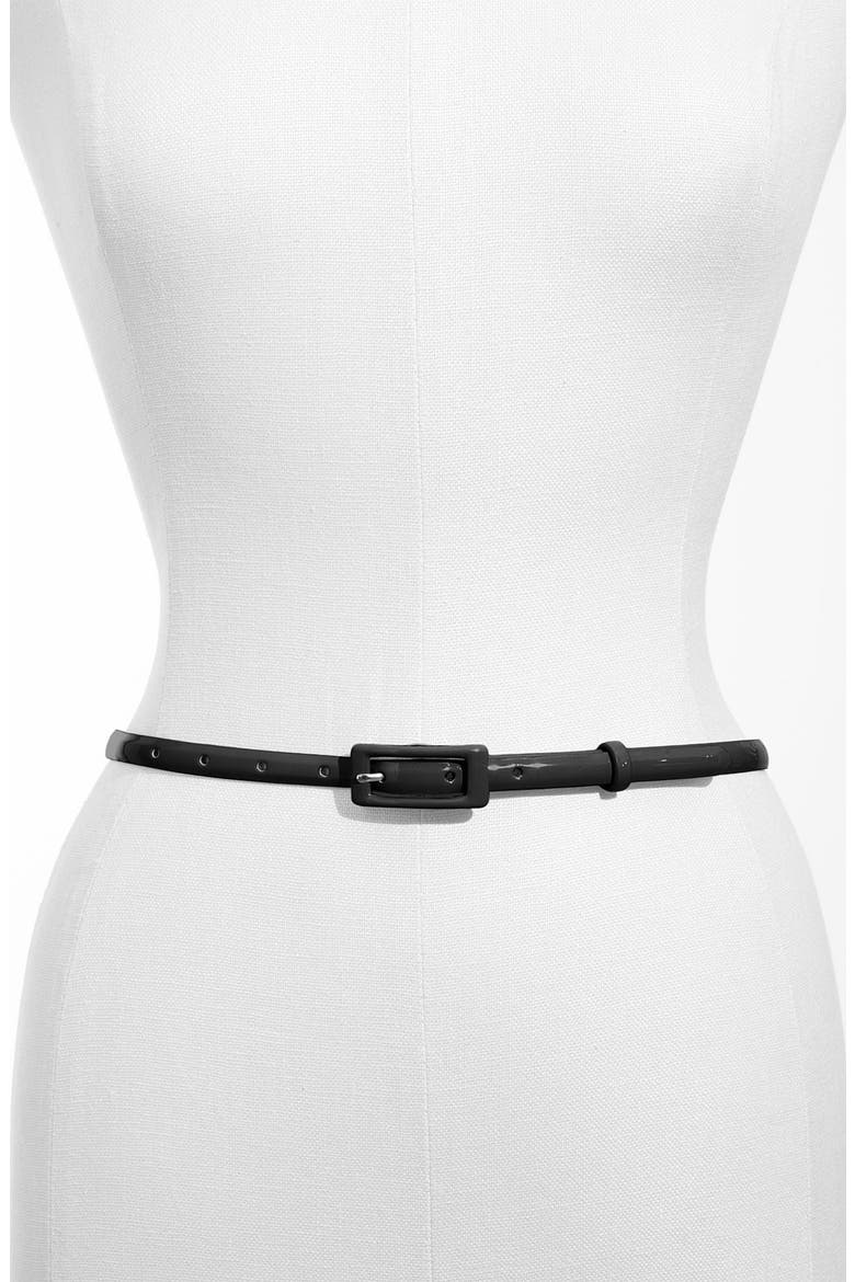 'Updated' Skinny Patent Belt, Main, color, BLACK