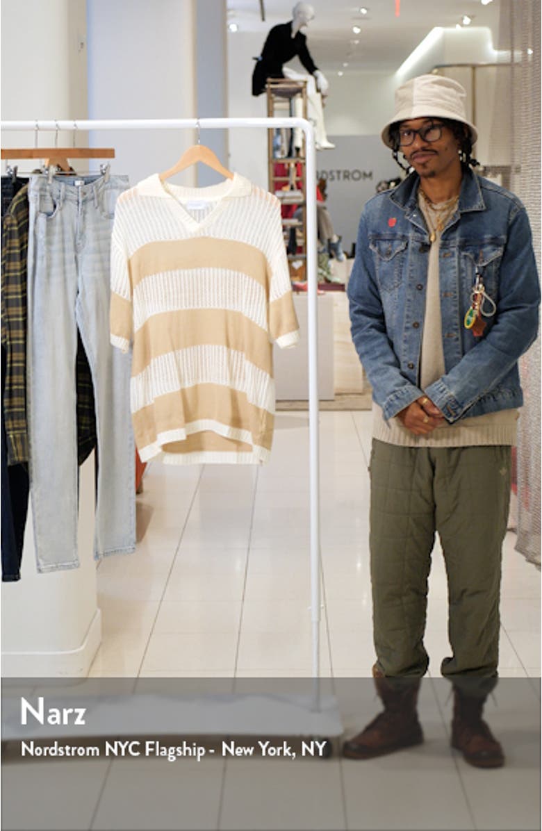 Stripe Crochet Johnny Collar Polo, sales video thumbnail