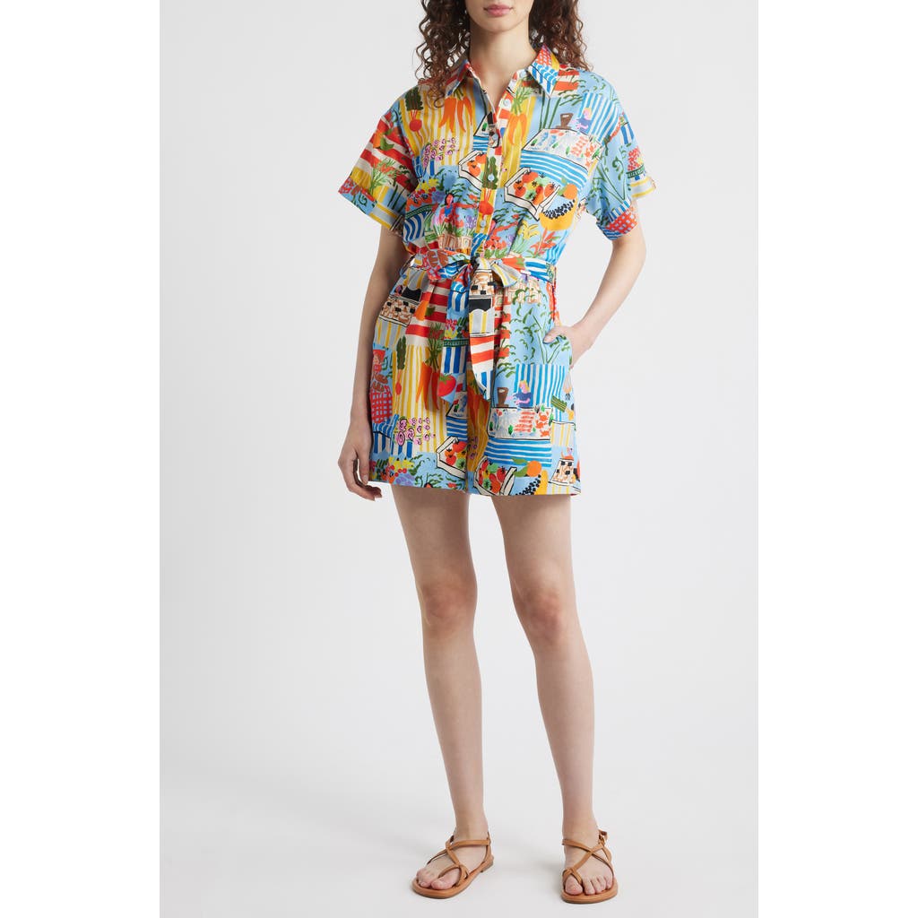 Frnch Clemire Print Tie Waist Romper In Multi