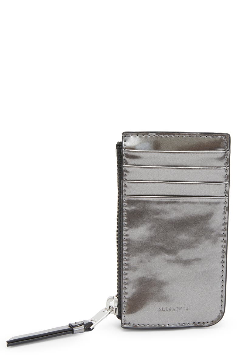 AllSaints Marlborough Leather Card Holder, Main, color,