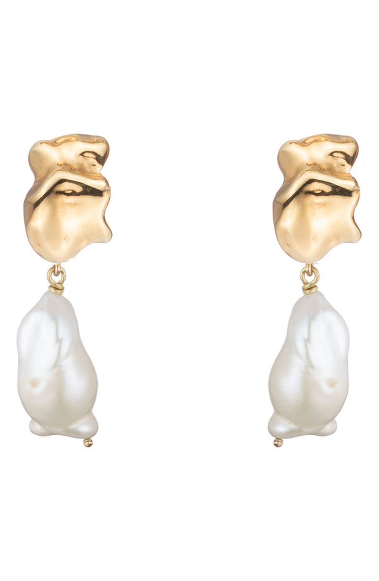 Sterling King Freshwater Pearl Drop Earrings, Main, color, Gold