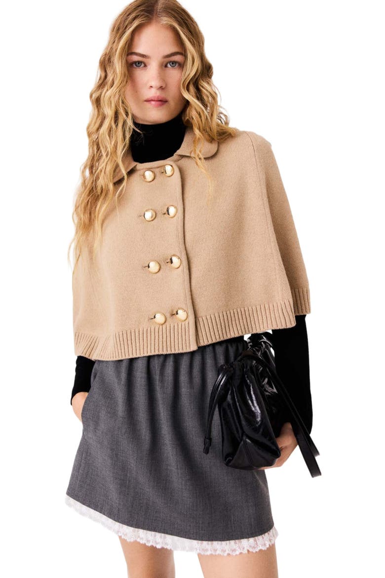 Wool blend mini cape, Main, color, Beige