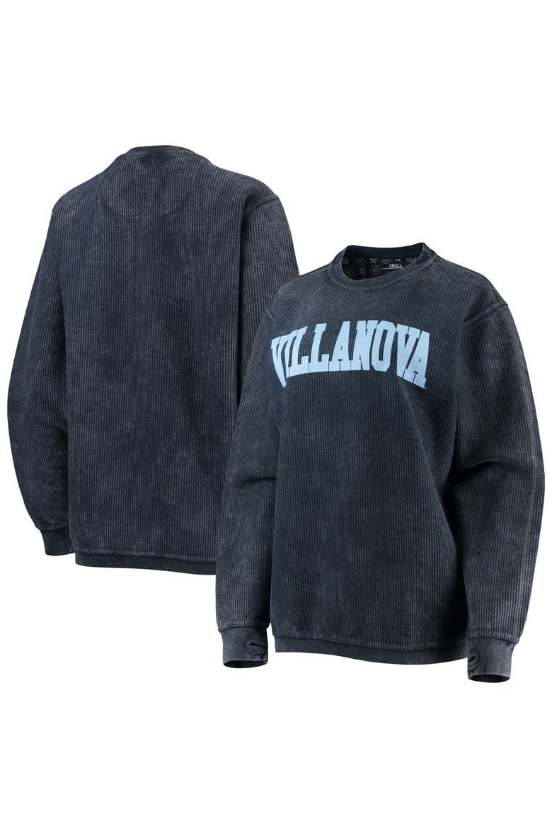 Women's Pressbox Navy Villanova Wildcats Comfy Cord Vintage Wash Basic Arch Pullover Sweatshirt, Main, color, Navy