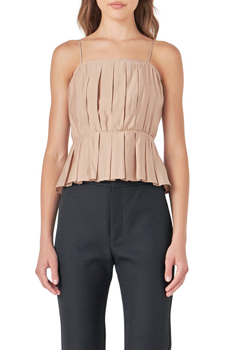 Pleated Peplum Top, Main, color, TAN