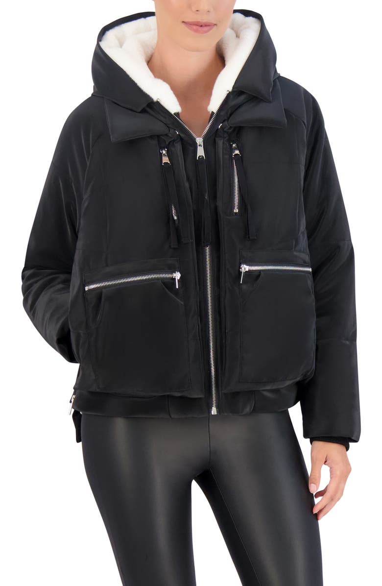 Ookie & Lala Utility Hooded Jacket with Faux Fur Lining, Alternate, color, Black