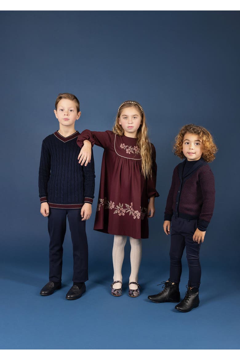 Looms Stitch Embroidered Wool Dress, Alternate, color, Wine