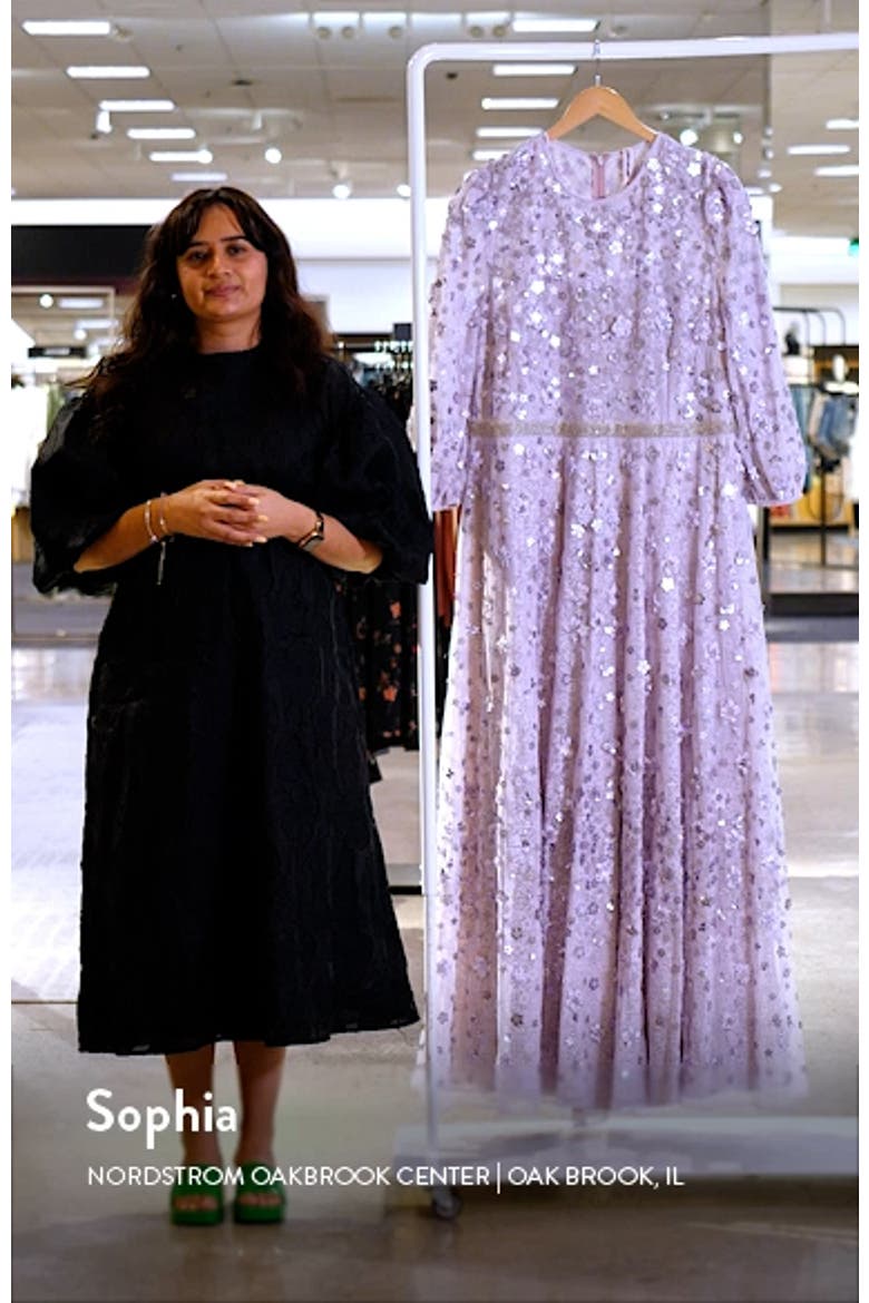 Women's Floral Applique Puff Sleeve High Neck A-Line Gown video