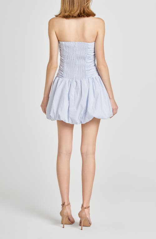 Shop Wayf Bonnie Strapless Bubble Hem Minidress In Blue/ivory Pinstripe