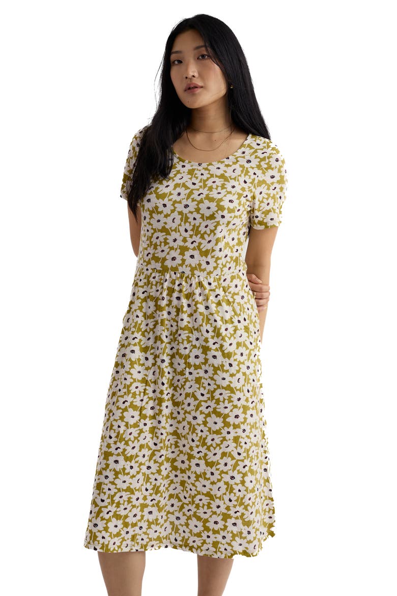 Enor Print Organic Cotton Fit & Flare Midi Dress, Alternate, color, INKED COSMOS AVOCADO