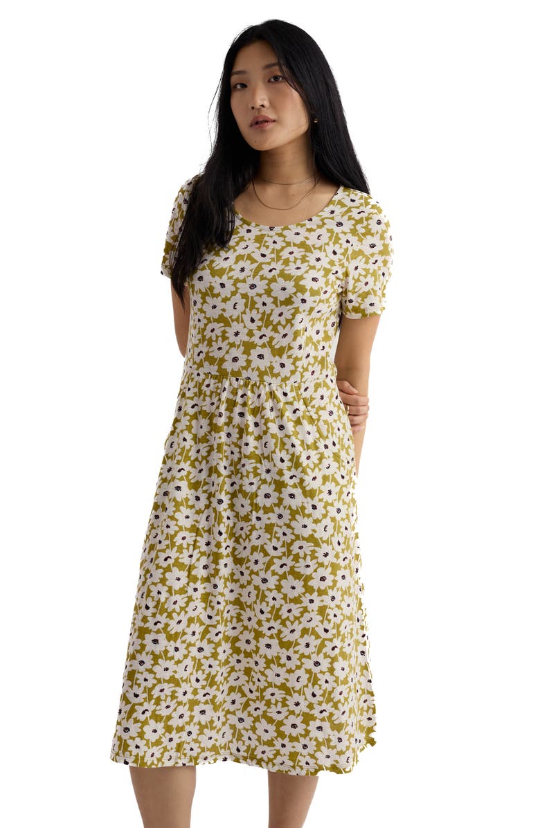 Seasalt Cornwall Enor Print Organic Cotton Fit & Flare Midi Dress, Alternate, color, Inked Cosmos Avocado