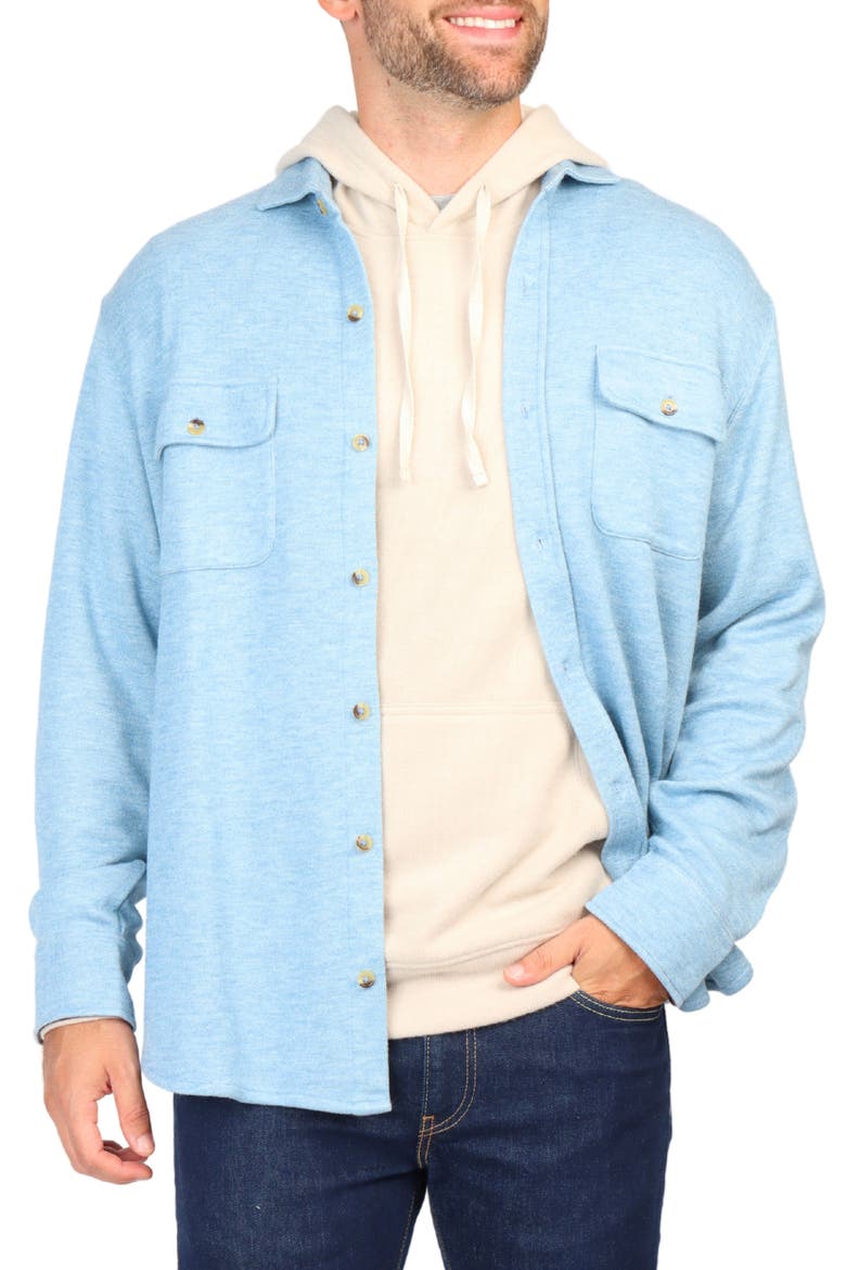 Long Sleeve Melange Solid Button Front Shirt, Alternate, color, AQUA