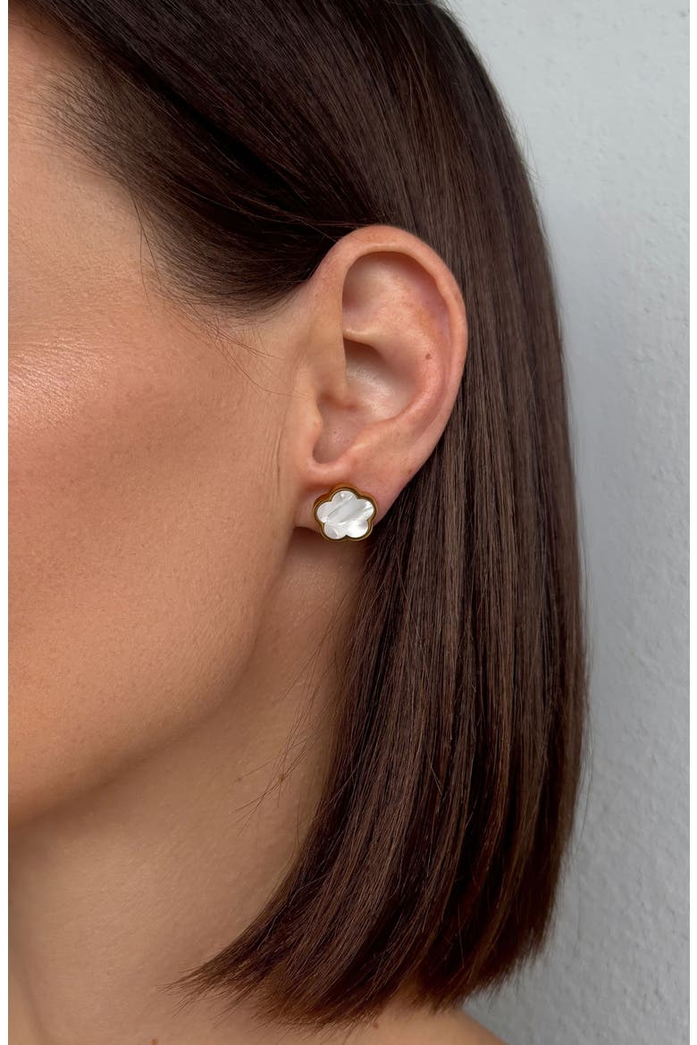 Set of 2 Flower Stud Earrings, Alternate, color, GOLD/ WHITE/ BLACK