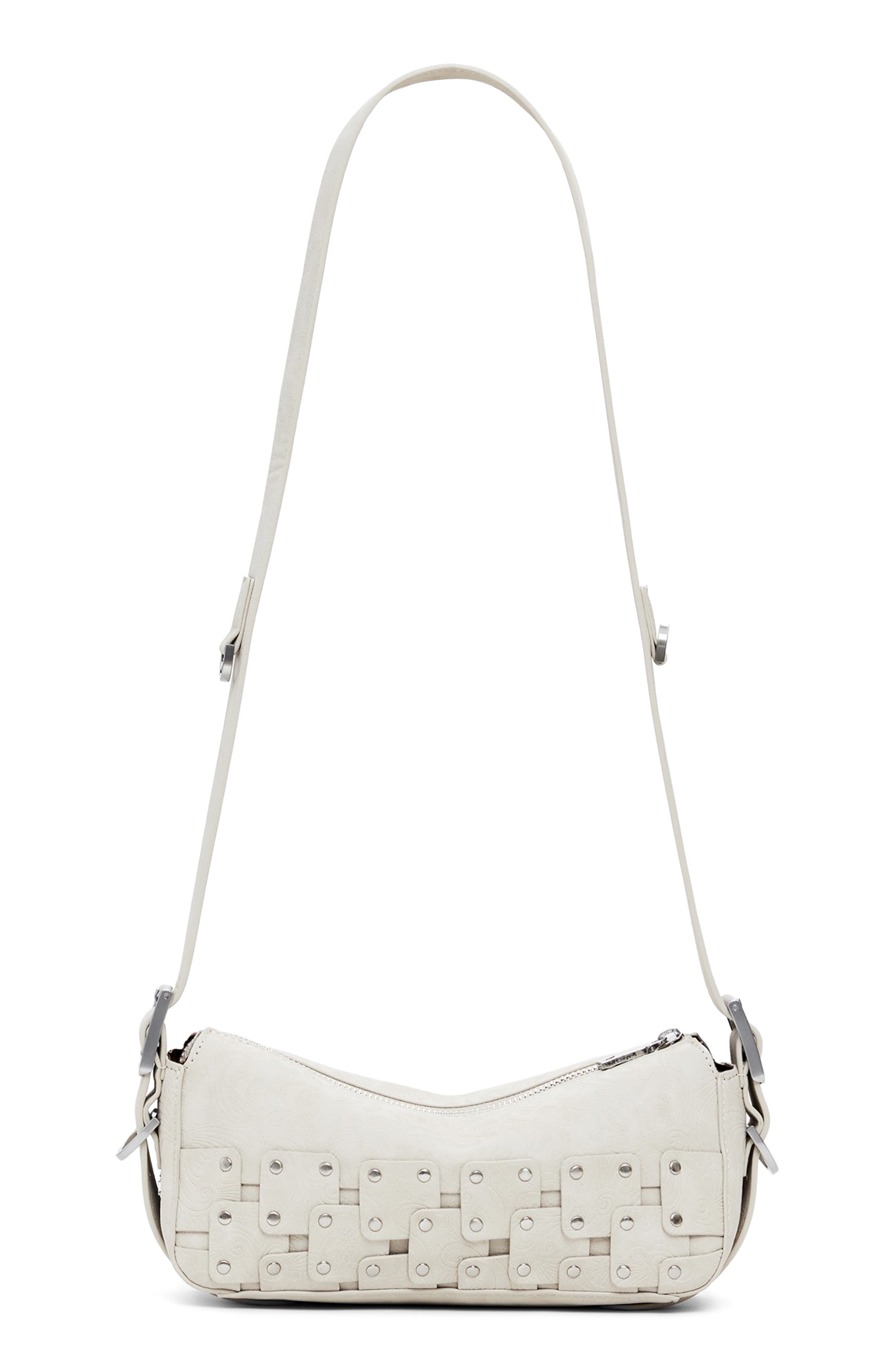 Desigual Studded Patchwork Faux Leather Crossbody Bag, Alternate, color, Light Gray