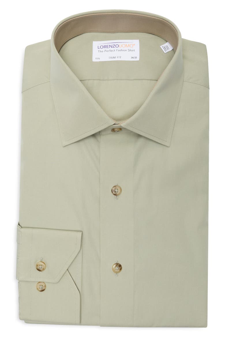 Trim Fit Cotton Dress Shirt, Alternate, color, OLIVE