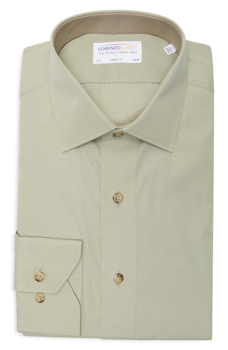 Lorenzo Uomo Trim Fit Cotton Dress Shirt, Main, color, Olive