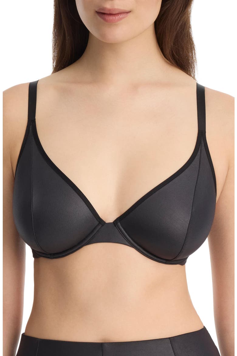 Late Night Faux Leather Unlined Underwire Bra, Main, color, Black