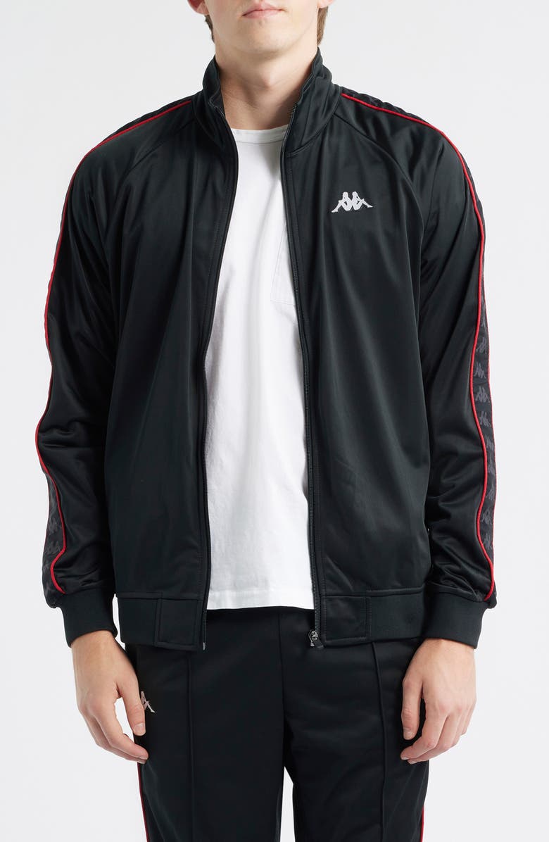 KAPPA 222 Banda Anniston Slim Fit Tricot Track Jacket, Main, color, Black - Red Racing - White