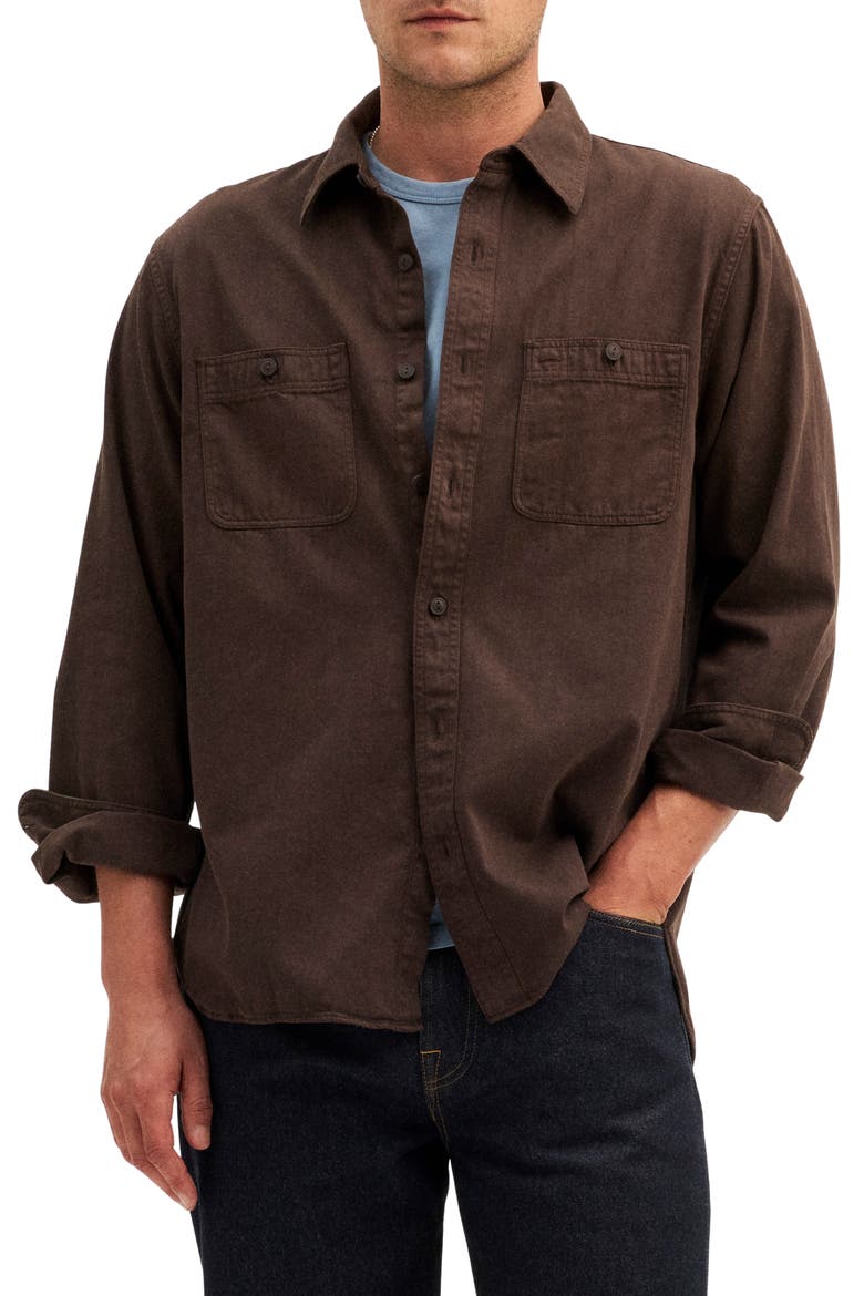 Cotton Button-Up Work Shirt, Main, color, DARK COCOA