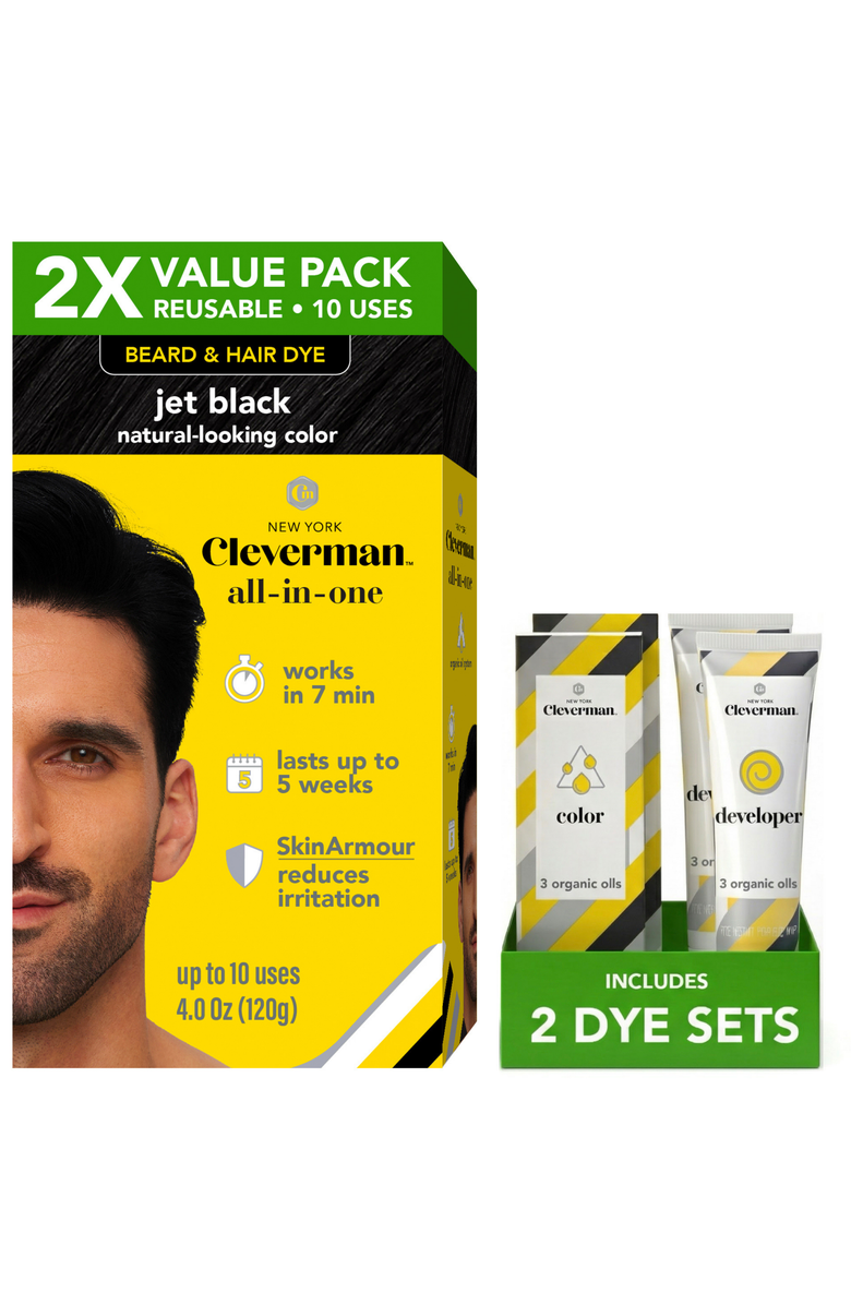 Cleverman 2X Pack Reusable Beard & Hair Dye Kit, Main, color, Jet Black