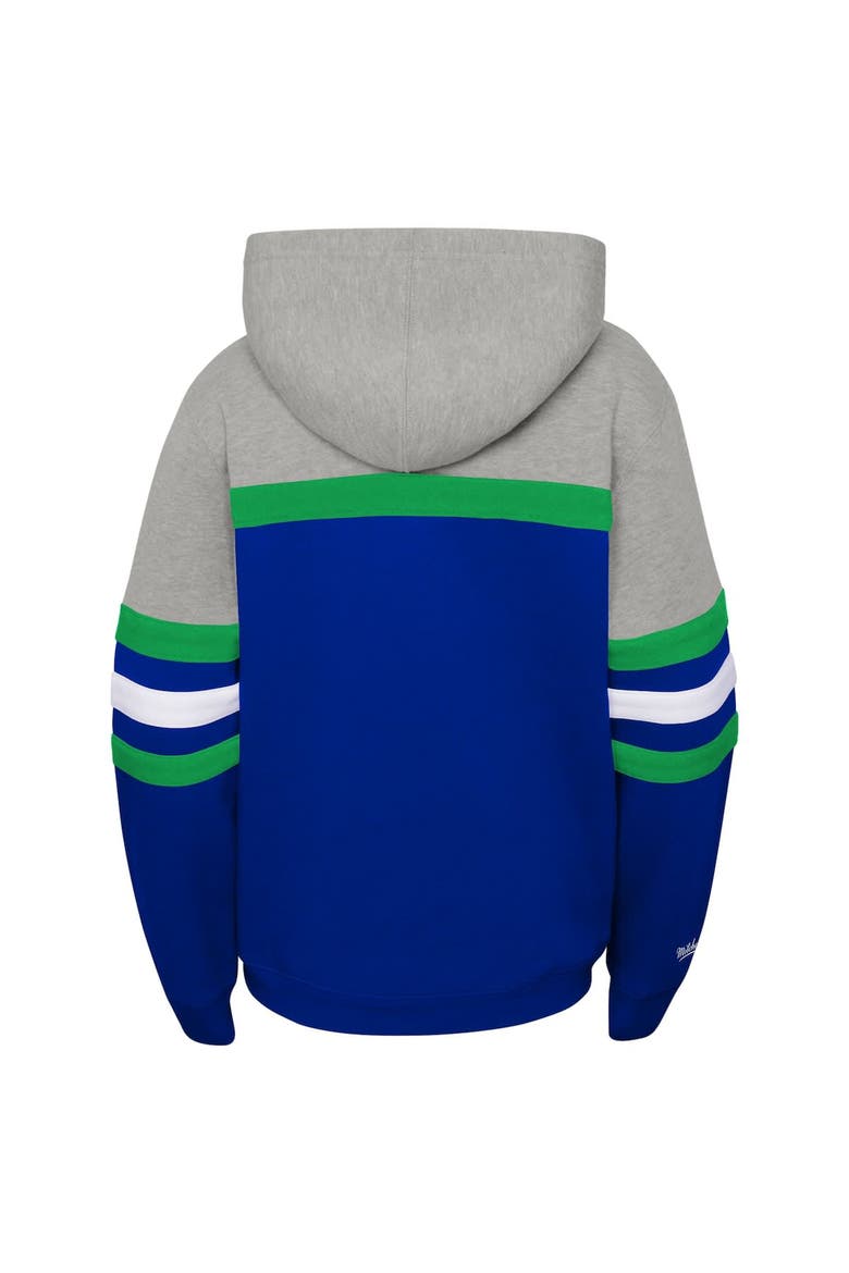 Youth Mitchell & Ness Blue/Heather Gray Minnesota Timberwolves Hardwood Classics Head Coach Pullover Hoodie, Alternate, color, Blue
