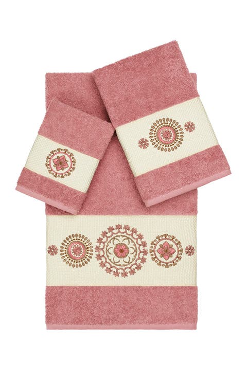 Isabelle 3-Piece Embellished Towel Set - Tea Rose