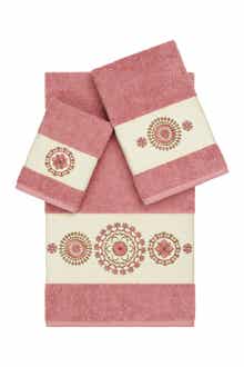 Linum Home Textiles Isabelle 3-Piece Embellished Towel Set - Tea Rose