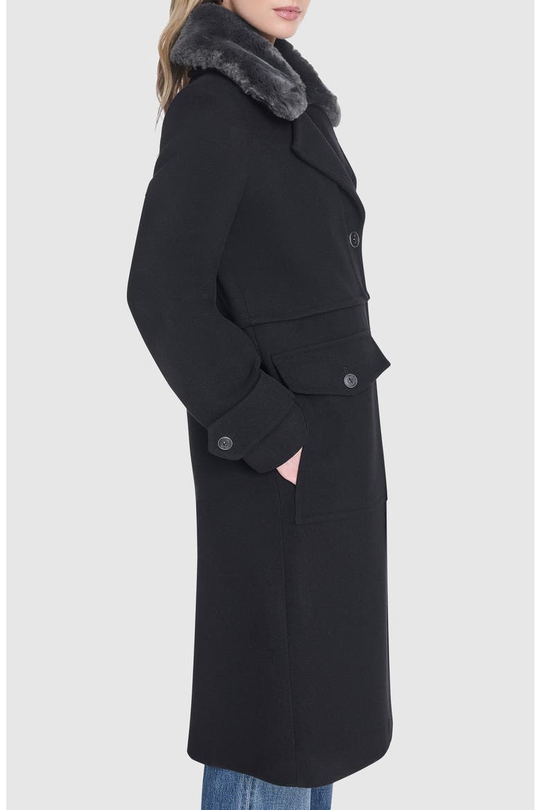 Faux Fur Collar Wool Blend Coat, Alternate, color, BLACK