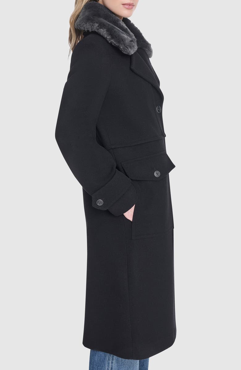Andrew Marc Faux Fur Collar Wool Blend Coat, Alternate, color, Black