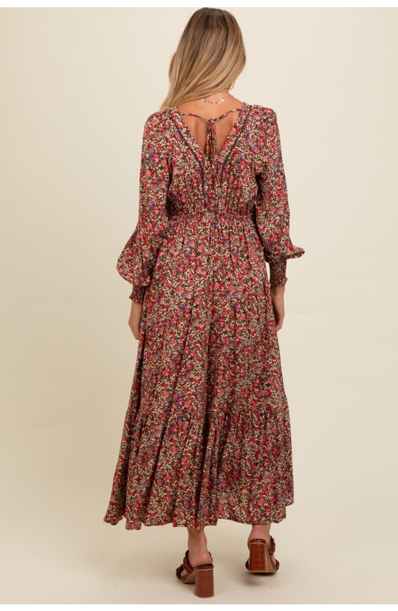PinkBlush Floral V-Neck Bubble Sleeve Maxi Dress, Alternate, color, Mocha