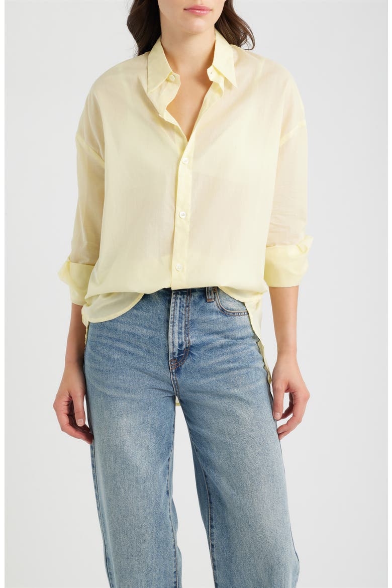 Oversized Cotton Button-Up Shirt, Main, color, BUTTER YELLOW SHEER