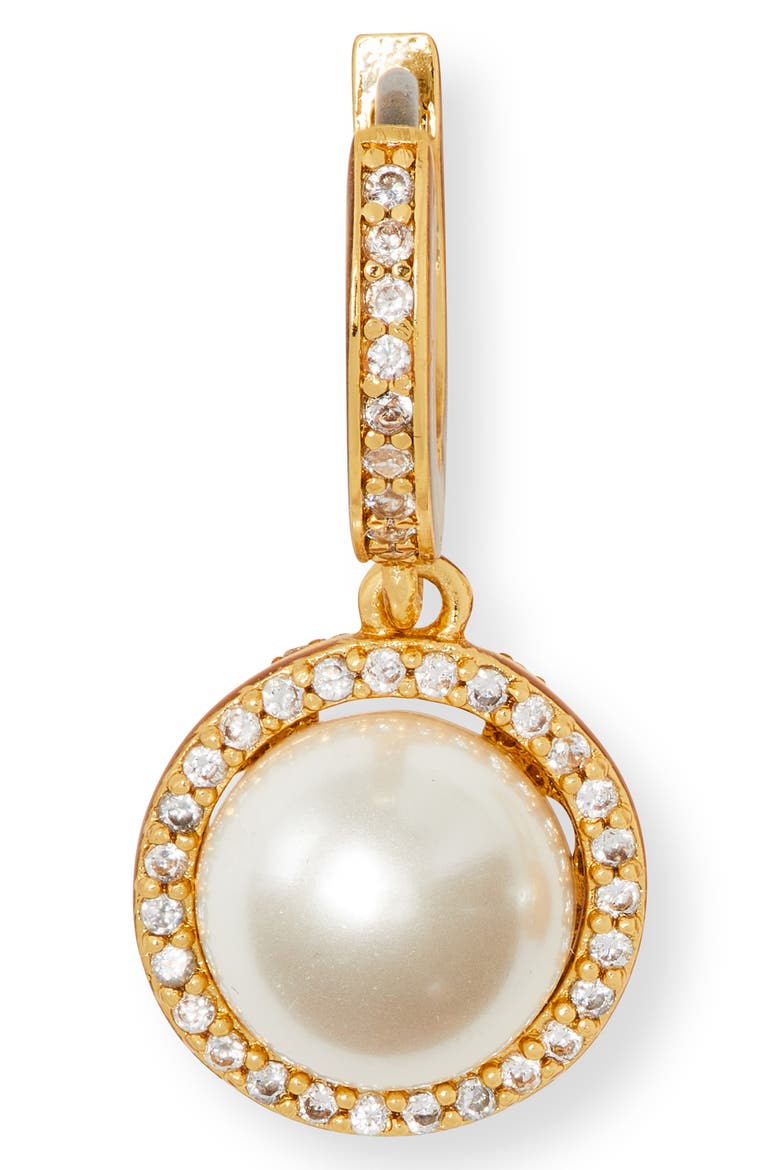 something sparkly imitation pearl drop huggie hoop earrings, Alternate, color, CREAM/ GOLD