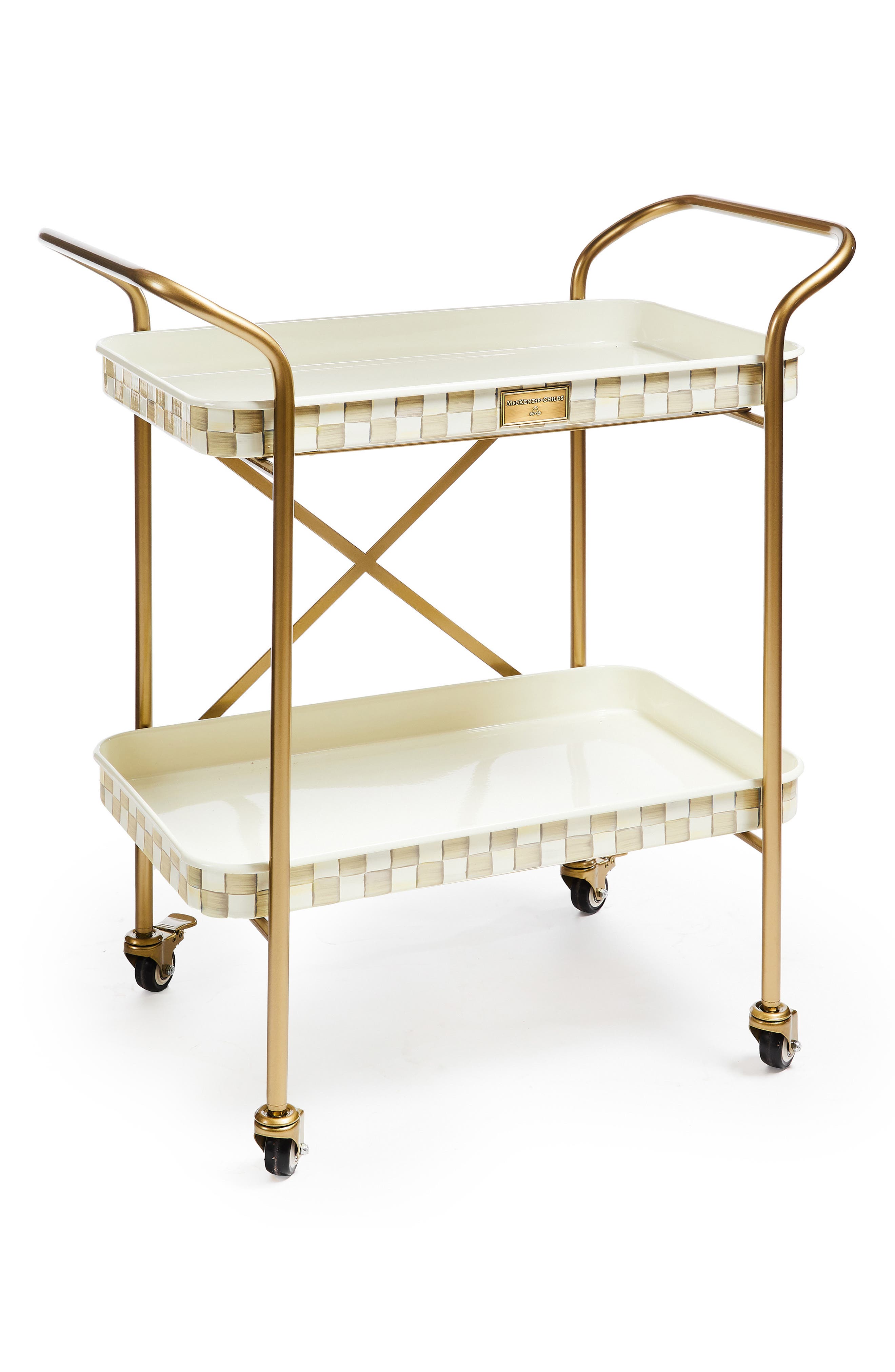 MACKENZIE CHILDS Mocha Check 2-Tier Kitchen Cart - Mocha
