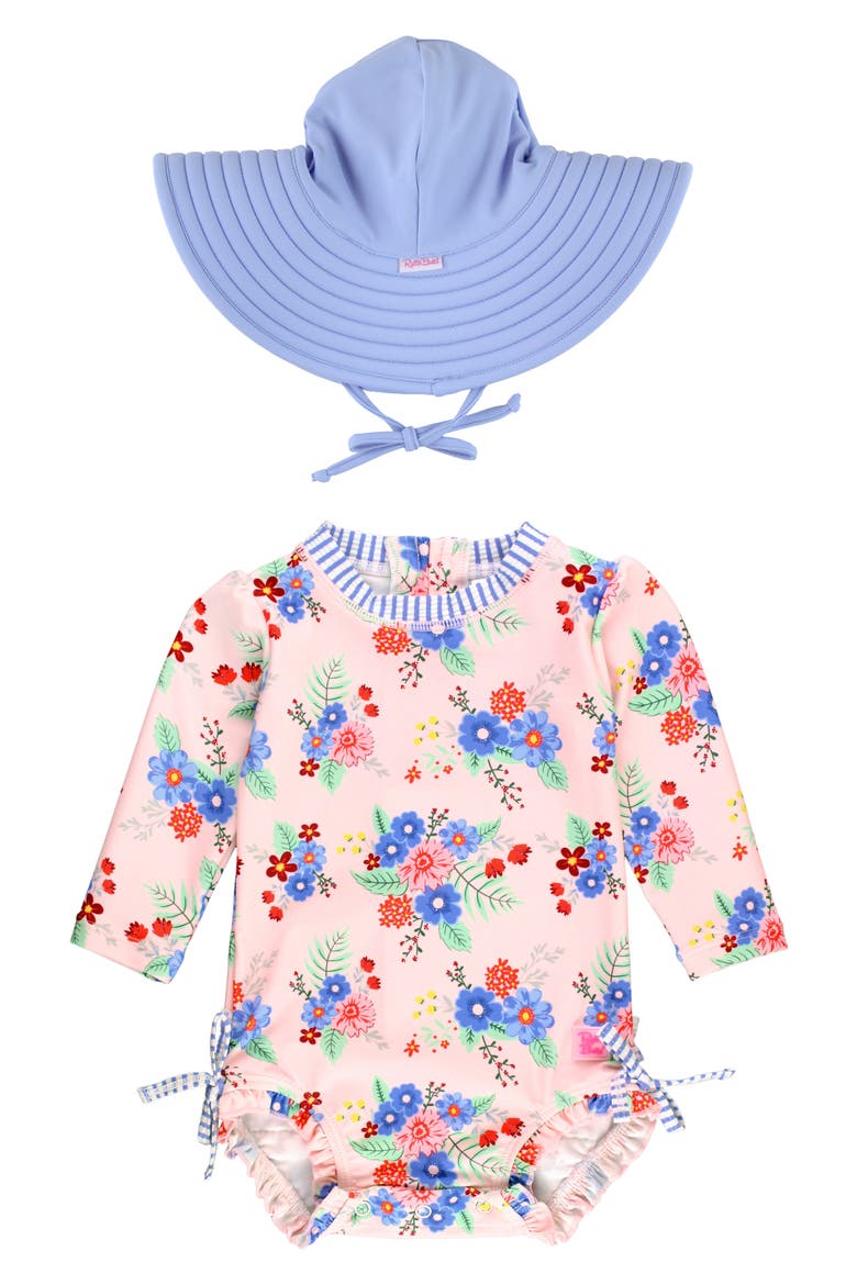 Kids' One-Piece Rashguard Swimsuit & Hat Set, Main, color, COASTAL BREEZE FLORAL