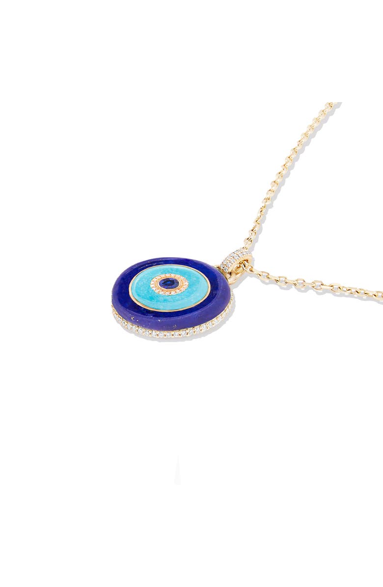Campbell + Charlotte Evolve Stone Inlay Disk Pendant Necklace, Alternate, color, Blue- Gold