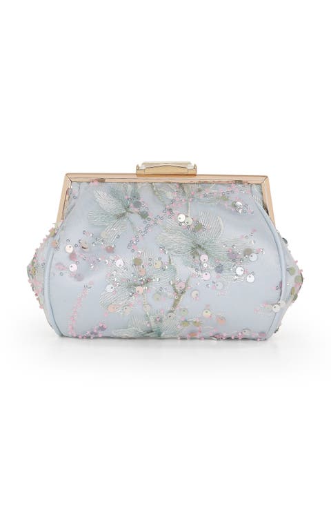 Iris Floral Embroidered and Sequin Signature Pouch Clutch