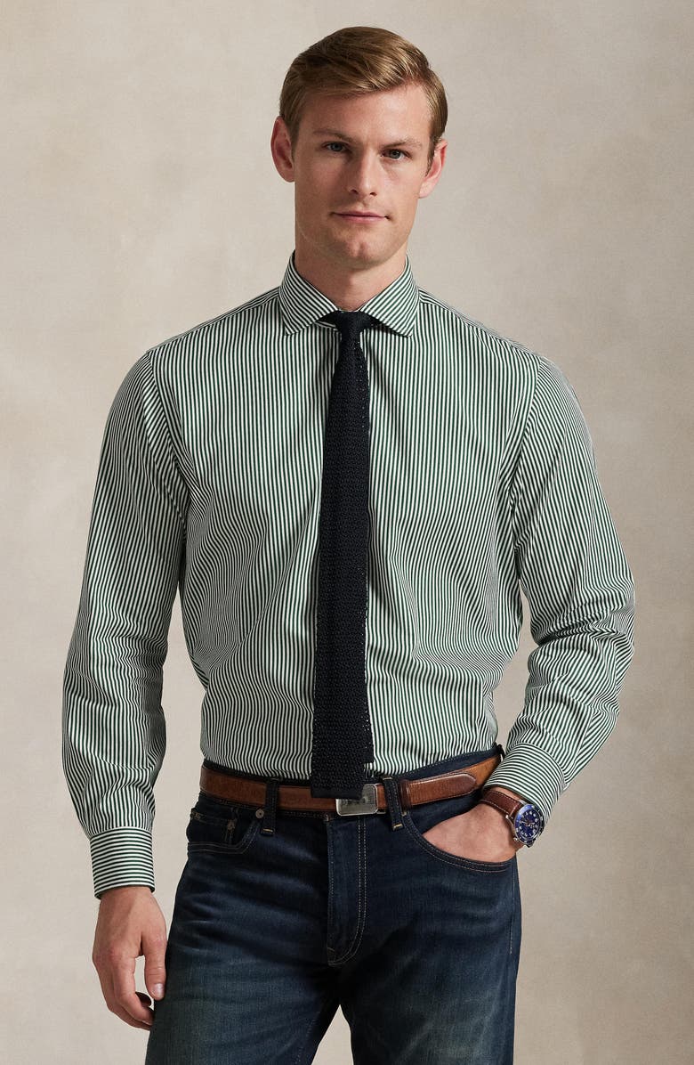 Polo Ralph Lauren Classic Fit Stripe Cotton Poplin Button-Up Shirt, Alternate, color, 5846C New Forest White