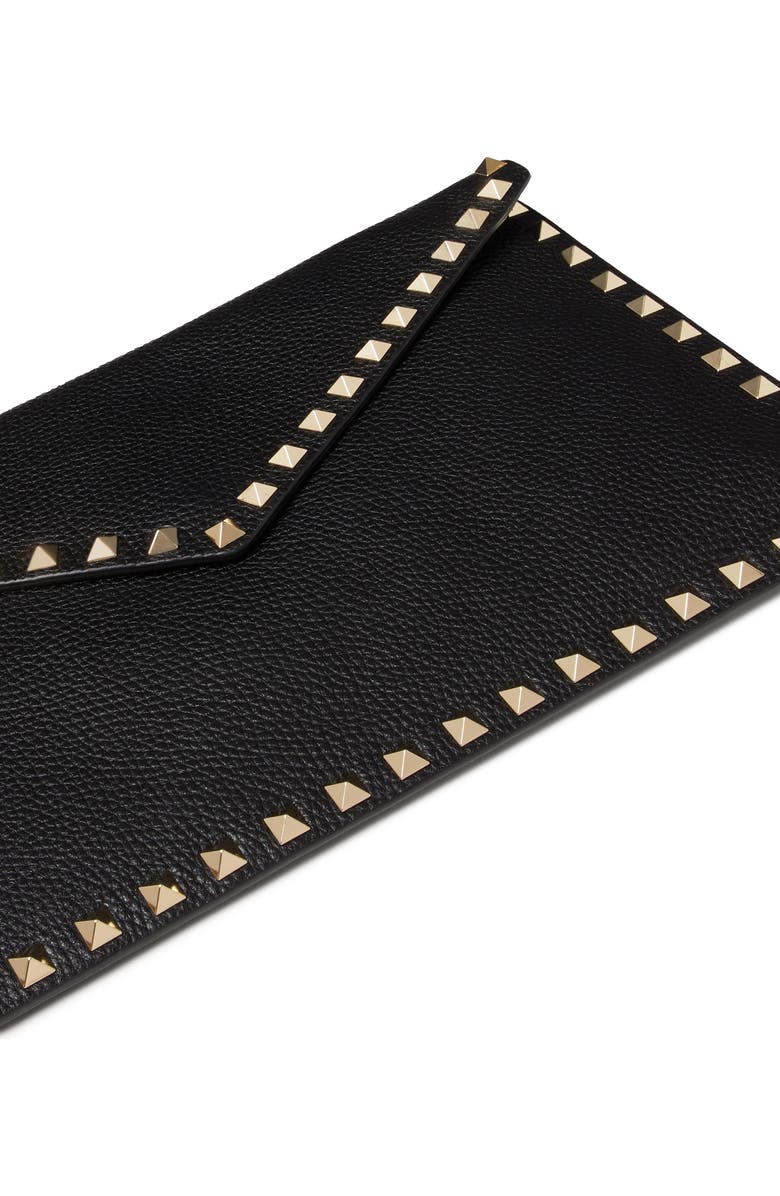 Valentino Garavani Large Rockstud Leather Envelope Pouch, Alternate, color, Black
